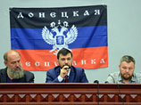 Спикер Совета Донецкой народной республики Владимир Макович, сопредседатель временного правительства ДНР Денис Пушилин и утвержденный в должности первого вице-премьерв правительства ДНР Андрей Пургин на заседании 3-й сессии Верховного Совета ДНР