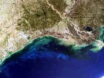 Шельф Мексиканского залива, фрагмент спутниковой съемки NASA